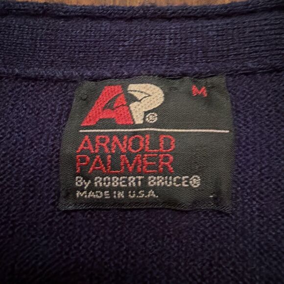 Vintage Arnold Palmer Robert Bruce Sweater Mens Medium Tall Navy Cardigan USA - Picture 2 of 6